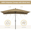 6.5x10ft Patio Umbrella Rectangle Solar Powered Tilt Aluminum Outdoor Market Parasol with LEDs Crank (Light Coffee)