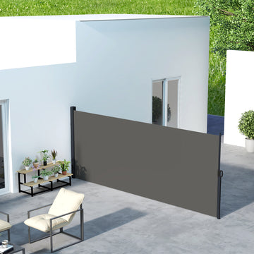 13' x 6' Retractable Side Awning, Outdoor Privacy Screen for Garden, Hot Tub, Balcony, Terrace, Pool, Dark Grey