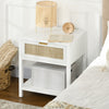 Boho Nightstand, Bedside Table with Rattan Drawer and Open Shelf, Side End Table for Bedroom, Living Room
