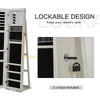 Mirror Jewelry Cabinet Armoire, Lockable Jewelry Organizer with Full-Length Mirror, LED Lights, Standing Jewelry Armoire in White Wood