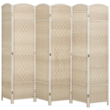 6 Ft Tall Folding Room Divider, 6 Panel Portable Privacy Screen, Hand-Woven Partition Wall Divider, Light Oak
