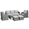 6 Pieces Patio Furniture with Cushions, PE Wicker Sectional Furniture Conversation Set with a 3-Seat Sofa, 2 Recliner Chairs, 2 Footstools, Table, Grey