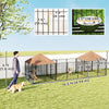 Outdoor Dog Kennel with 2 Rooms, Rotating & Adjustable Height Bowls, Waterproof UV-Resistant Cover, 16.2' x 4.7' x 5.1'