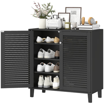 Shoe Cabinet with Adjustable Shelves Shoe Storage Cabinet with 2 Doors for Entryway Hallway Black