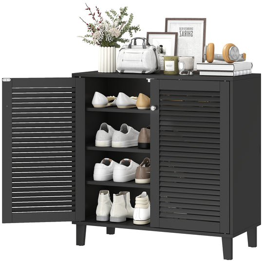 Shoe Cabinet with Adjustable Shelves Shoe Storage Cabinet with 2 Doors for Entryway Hallway Black