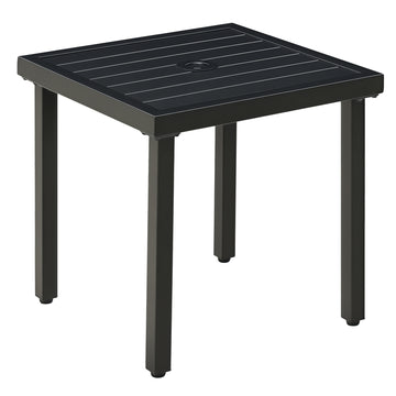 Outdoor Side Table, Patio End Table with Umbrella Hole, Small Coffee Table with Steel Frame for Balcony, Black