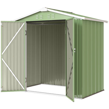 6.5' x 4' Outdoor Storage Shed, Metal Garden Shed with Lockable Double Doors, 4 Vents, Green