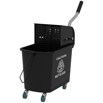 Compact Mop Bucket with Wringer, Mop Bucket on Wheels, 5 Gallon, Separate Dirty and Clean Water, Black