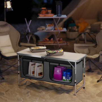 Outdoor Aluminum Folding Picnic Table Height Adjustable with Storage Organizer BBQ Camping