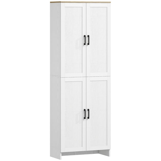 Garde-manger de cuisine autoportant 67 po à 4 portes, armoire de rangement avec tablettes réglables, blanc
