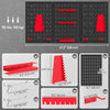 28 Piece Metal Peg Board with Accessories, Shelf Tool Organizer, Black and Red