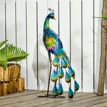 Peacock Garden Statue Lawn Ornament Steel Garden Decor Bird Statue with Stakes 9.8