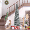 9ft Flocked Christmas Tree, Pencil Christmas Tree with Realistic Branch Tips, Folding Metal Stand, Green