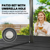 Outdoor Dining Set for 4, Faux Wood Metal Patio Table and Stackable Chairs with Plastic Rattan Effect Seat, Black