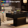 LED Coffee Table with Storage, High Gloss Modern Center Table with 2 Drawers and Remote Control for Living Room