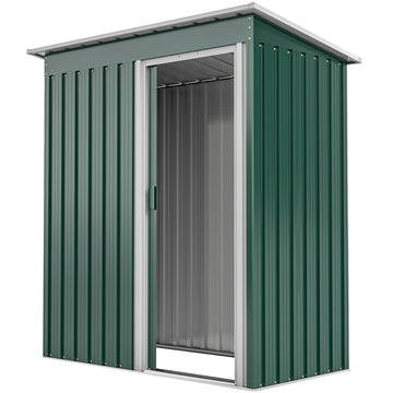 5 x 3 FT Outdoor Storage Shed with Sliding Door and Sloped Roof, Steel Frame Garden Shed Tool Equipment, Green