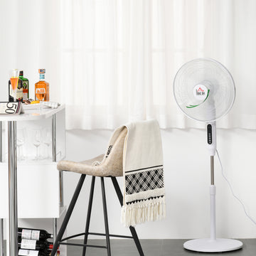 Standing Floor Fan with Remote Control, Stand Up Cooling Fan, Tall Pedestal Electric Fan for Home Bedroom, White