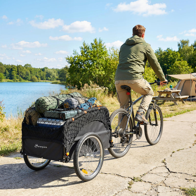 Soozier Bike Cargo Trailer, 45 Gal Bicycle Trailer Wagon Cart with Cargo Net, Quick Release 20