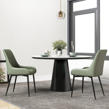 Upholstered Kitchen Chairs, Modern Dining Chairs Set of 2 with Diamond Tufting and Steel Legs for Dining Room, Green