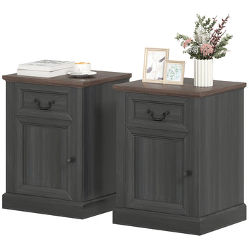 Side Table Set of 2, End Tables with Drawer and Cabinet, Nightstands for Small Spaces, Living Room, Black