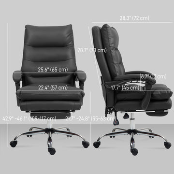 Executive Office Chair with 6-Point Massag, Microfibre Reclining Computer Chair with Footrest, Cream White