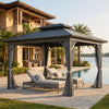 10' x 10' Hardtop Gazebo, Sun Shelter with Double Tier Metal Roof, Mosquito Netting, and Hanging Hook, Dark