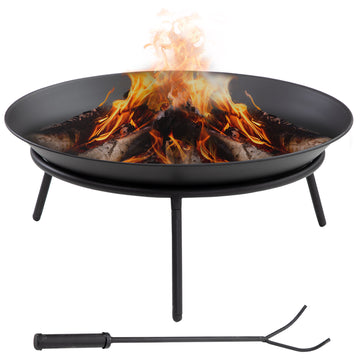 Fire Pit with Poker, Garden Fire Brazier Patio Heater Log Wood Burner for Outdoor Camping Bonfire, Black