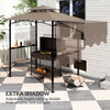 8' x 5' Grill Gazebo, Double Tiered Barbecue Grill Gazebo Shelter with Side Awning, 2 Side Shelves, 6 Hooks, Khaki