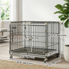 Foldable Dog Crate, 24 Inch Metal Dog Cage with Removable Tray, Lockable Wheels, 2 Doors for Small Medium Breeds, Black