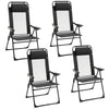 Set of 4 Camping Chairs, Outdoor Folding Lounge Chair Set with 5 Level Adjustable Backrest, Removable Headrest, Armrest for Camping, Backyard, Black