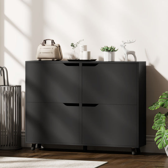 Narrow Shoe Cabinet, Shoe Storage Cabinet with 4 Flip Drawers and Adjustable Shelves for 16 Pairs of Shoes, Black