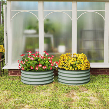 Set of 2 Raised Garden Bed, Metal Planter Box with Safety Edging, Easy-to-assemble Stock Tank, Green