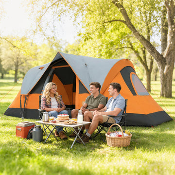 5-6 Person Family Tent, Outdoor Camping Tent with Lighting Hook, Carrying Bag for Camping, Hiking and Travelling Orange