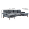 U Shape Couch with Double Chaise Lounge, Modern 4 Seater Sofa with Wooden Legs, Fabric Sofa for Living Room