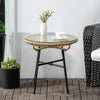 Rattan Side Table, Round Outdoor Table, with Round PE Rattan and Tempered Glass Table Top for Patio, Garden, Beige
