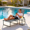 Folding Lounge Chair, Adjustable Chaise Lounge with Headrest, Reclining Lounger Cot for Camping, Hiking, Light Grey