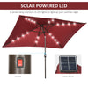 6.5x10ft Patio Umbrella Rectangle Solar Powered Tilt Aluminum Outdoor Market Parasol with LEDs Crank (Wine Red)