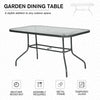 Metal Garden Dining Table with Umbrella Hole, Outdoor Patio Table with Tempered Glass Top, 55