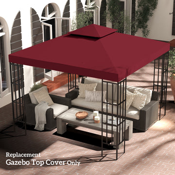10' x 10' Square 2-Tier Gazebo Canopy Replacement Top Cover Outdoor Garden Sun Shade, Wine Red