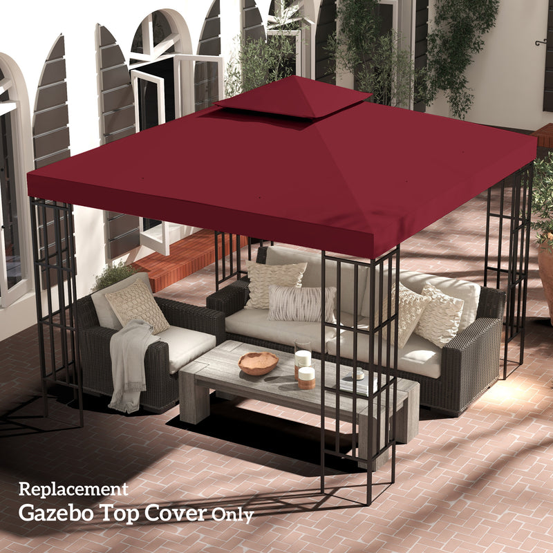 10' x 10' Square 2-Tier Gazebo Canopy Replacement Top Cover Outdoor Garden Sun Shade, Wine Red