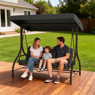 Convertible Patio Swing Bed with Canopy and Cushions, 3 Seater Porch Swing for Outdoor, Backyard, Garden