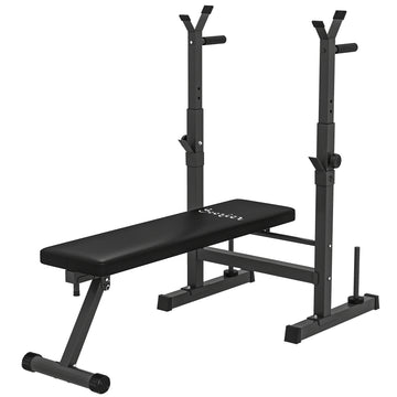 Soozier Adjustable Weight Bench, Foldable Bench Press with Barbell Rack and Dip Station for Home Gym, Strength Training Multiuse Workout Bench, Black