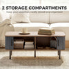 Coffee Table with Storage, Nordic Side Table with Fluted Tambour Sliding Doors and Steel Legs for Living Room, Oak