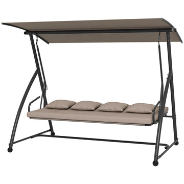 3 Seater Porch Swing Convertible Swing Chair Bed Cushioned, Light Brown