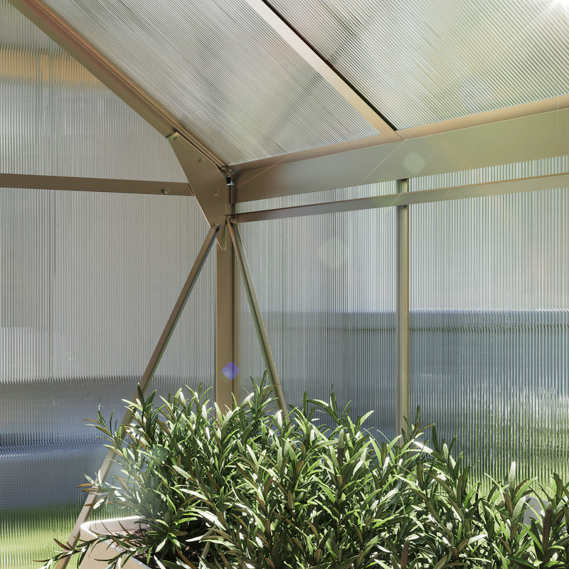 Greenhouse Garden, Green House, Outdoor Greenhouse Kit, PC Board with Sliding Door, 6.2' x 6.3' x 6.6', Silver
