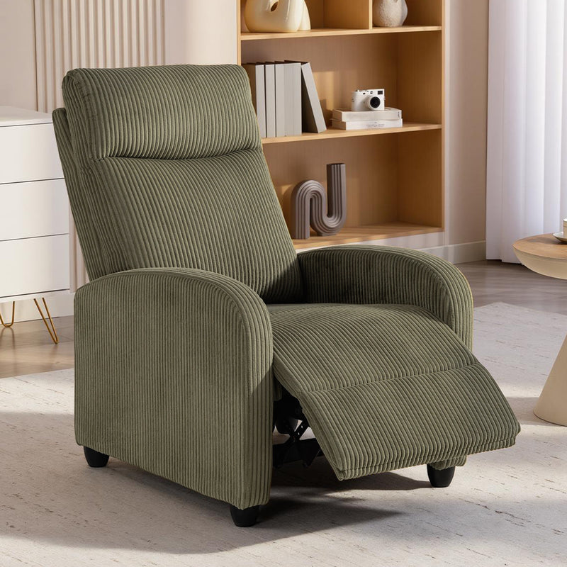 Fabric Recliner Sofa Manual Recliner, Home Theater Seating Single Reclining Sofa Chair with Padded Seat for Living Room, Dark Green