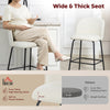 Set of 2 Counter Height Barstools, Upholstered Linen Bar Stools with Backrest, Footrest and Steel Legs, Cream White