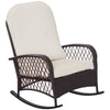 Rattan Rocking Chair, Outdoor Wicker Patio Rocker Chair Furniture with Thick Cushions, for Garden Backyard Porch, Cream White