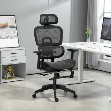 Mesh Office Chair with 3D Armrest, High Back Desk Chair with Lumbar Support, 135° Reclining, Adjustable Headrest, Grey