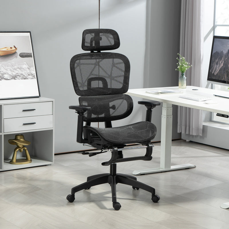 Mesh Office Chair with 3D Armrest, High Back Desk Chair with Lumbar Support, 135° Reclining, Adjustable Headrest, Black